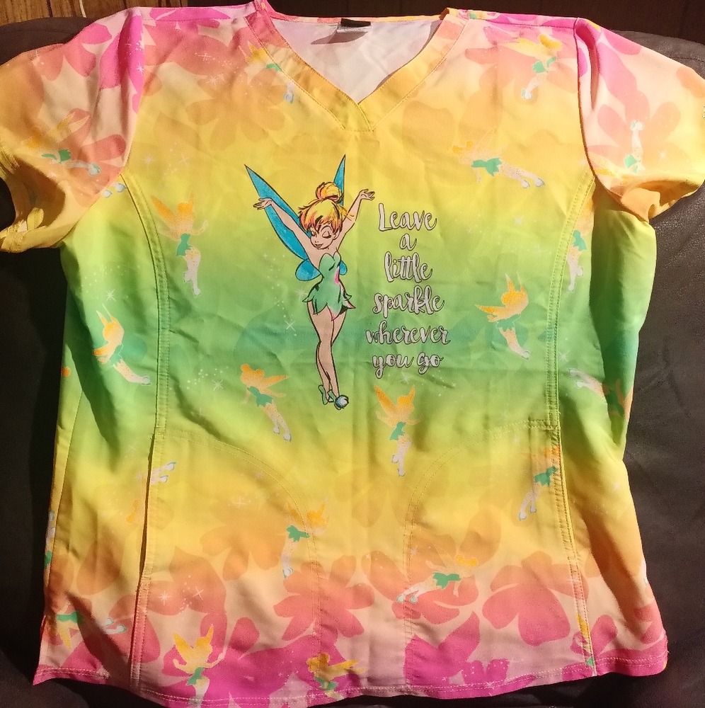 heartsoul Disney's Tinker Bell A Little Sparkle Women's 2-Pocket STRETCH V-Neck